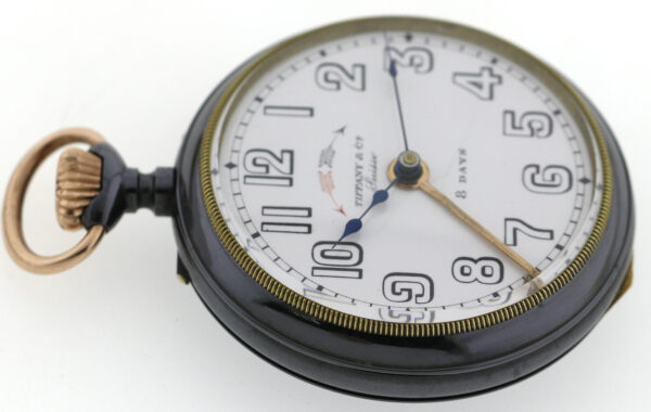 Tiffany & Co Suisse NOS Rarität Alarm-Wecker Herren Taschenuhr brüniertes Eisen – Bild 4