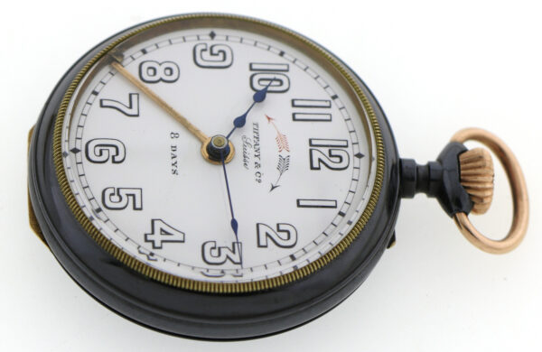 Tiffany & Co Suisse NOS Rarität Alarm-Wecker Herren Taschenuhr brüniertes Eisen – Bild 5