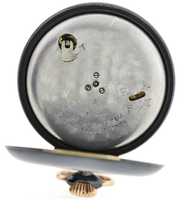 Tiffany & Co Suisse NOS Rarität Alarm-Wecker Herren Taschenuhr brüniertes Eisen – Bild 8