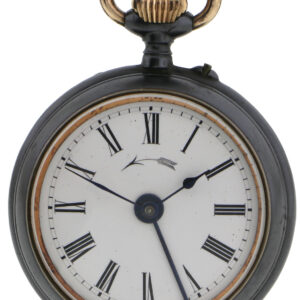 NOS Signal Reveil Avertisseur Alarm-Wecker Herren Taschenuhr brüniertes Eisen