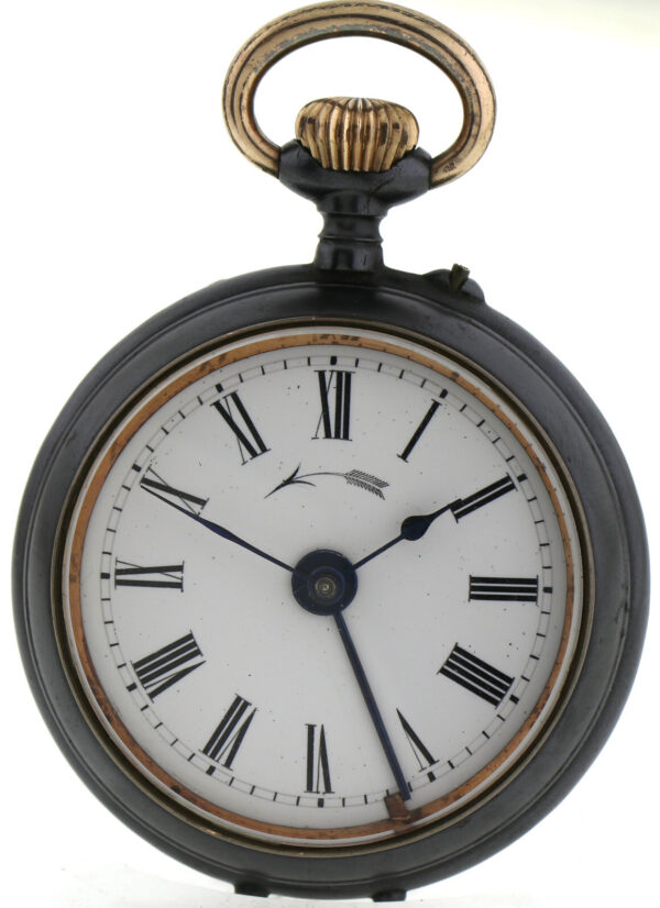 NOS Signal Reveil Avertisseur Alarm-Wecker Herren Taschenuhr brüniertes Eisen – Bild 2