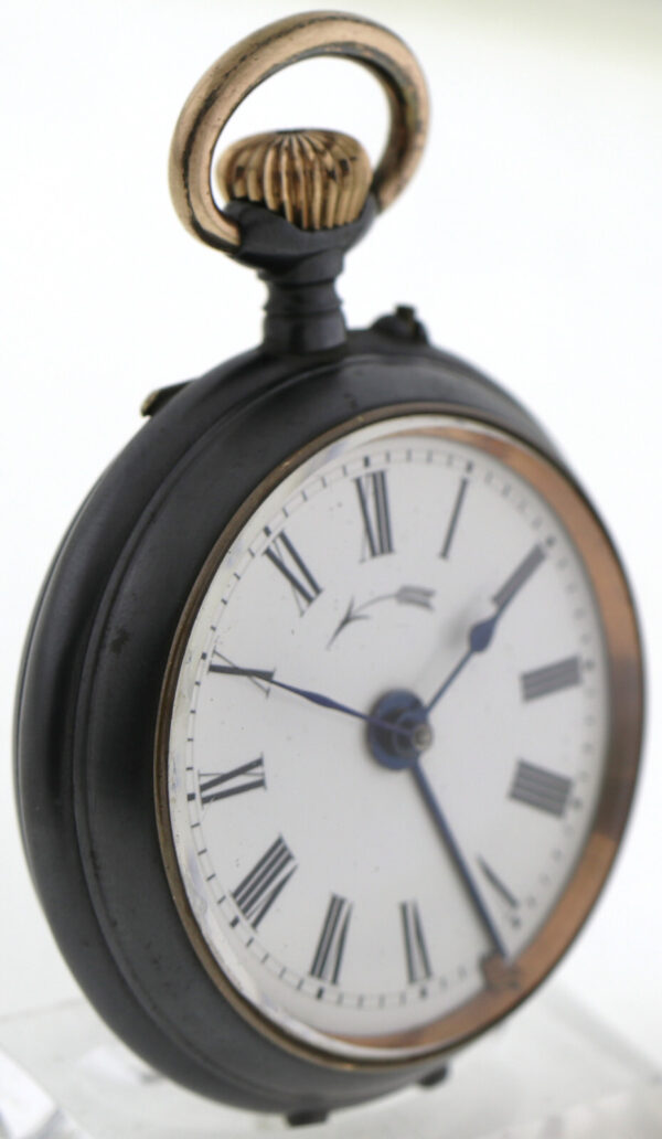 NOS Signal Reveil Avertisseur Alarm-Wecker Herren Taschenuhr brüniertes Eisen – Bild 3