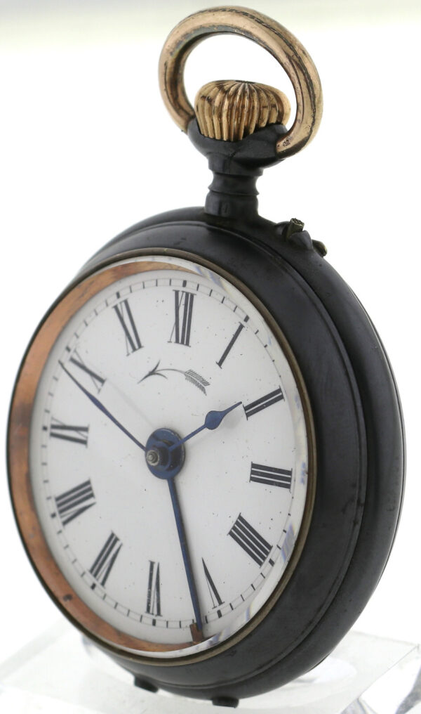 NOS Signal Reveil Avertisseur Alarm-Wecker Herren Taschenuhr brüniertes Eisen – Bild 4
