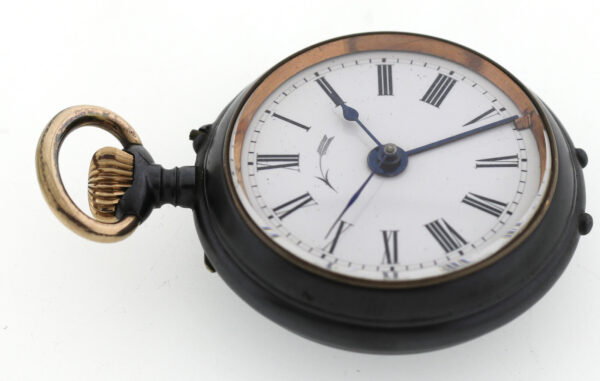 NOS Signal Reveil Avertisseur Alarm-Wecker Herren Taschenuhr brüniertes Eisen – Bild 5