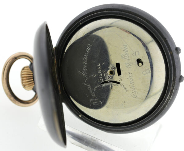 NOS Signal Reveil Avertisseur Alarm-Wecker Herren Taschenuhr brüniertes Eisen – Bild 9