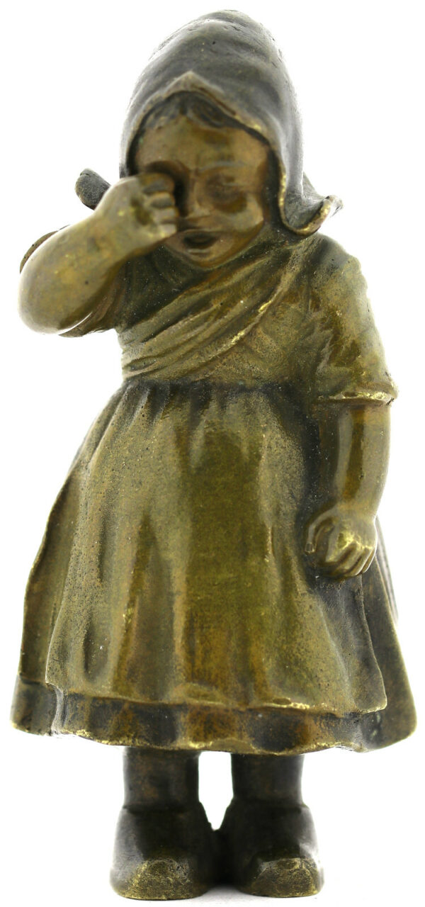Set Bronze Figuren weinende Mädchen und Junge ca.8,5-9cm wohl um 1900 unsigniert – Bild 2