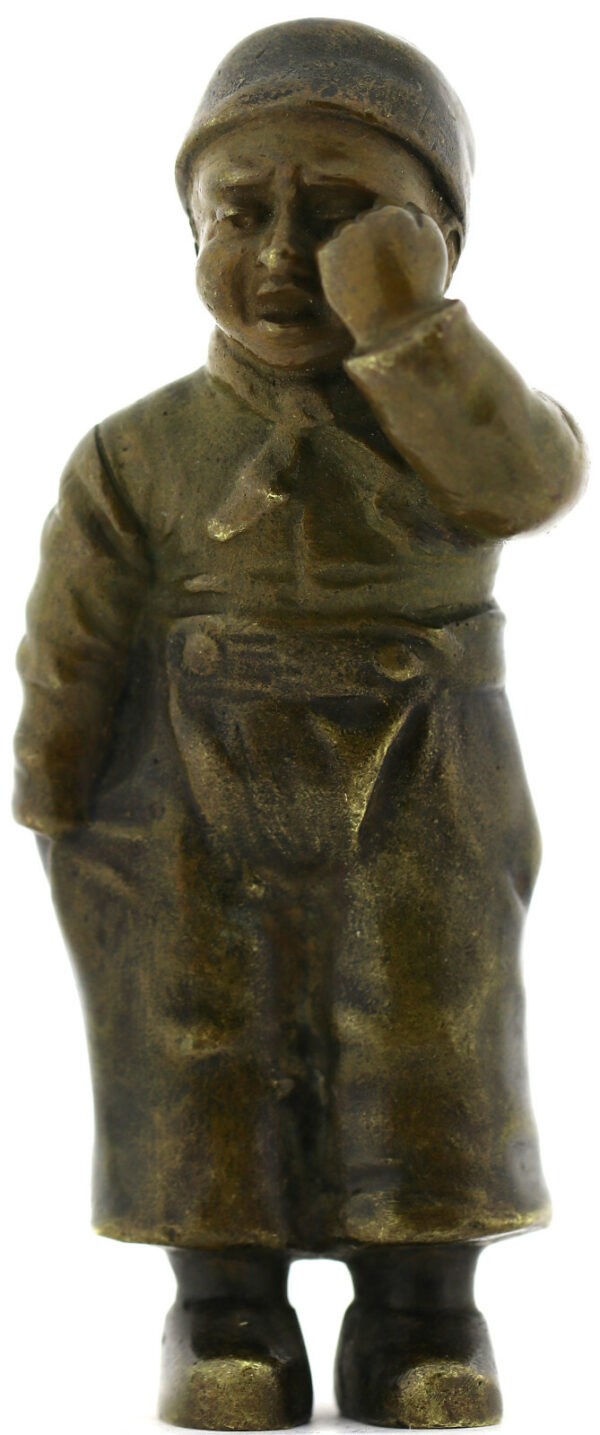 Set Bronze Figuren weinende Mädchen und Junge ca.8,5-9cm wohl um 1900 unsigniert – Bild 7