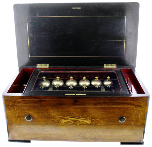 Antikes Walzenspielwerk um 1870 mit 6 Glocken,  8 Lieder "Orchestrion" Top Zust.