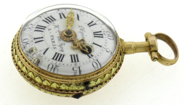 Rarität Lepine Le Roy Spindel Taschenuhr 18k Repousse Gehäuse mit Kette mind.14k – Bild 7