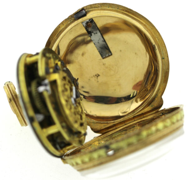 Rarität Lepine Le Roy Spindel Taschenuhr 18k Repousse Gehäuse mit Kette mind.14k – Bild 9