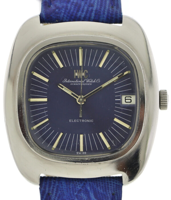 IWC Electronic Stimmgabel Vintage Herren Armbanduhr blau ~1970er Datum Edelstahl