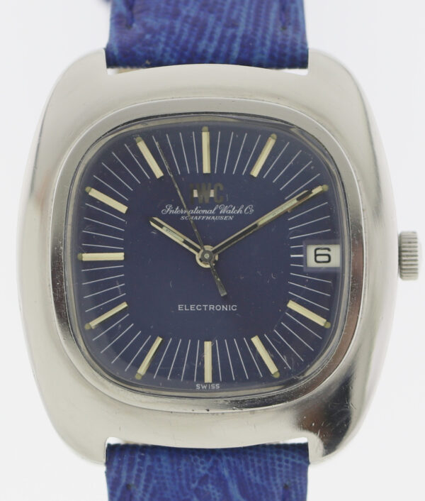 IWC Electronic Stimmgabel Vintage Herren Armbanduhr blau ~1970er Datum Edelstahl – Bild 2