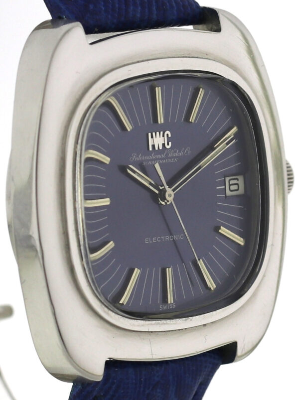 IWC Electronic Stimmgabel Vintage Herren Armbanduhr blau ~1970er Datum Edelstahl – Bild 3