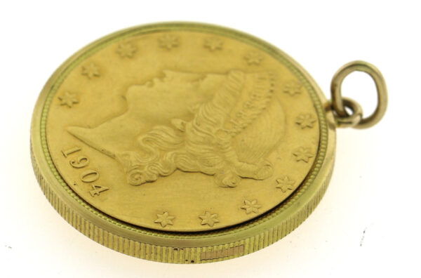 Rarität 20 Dollar Liberty Münzuhr Taschenuhr Anhängeuhr Ø34,5mm ca.35,3g – Bild 7