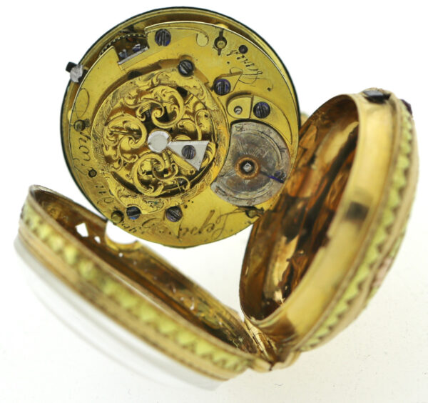 Rarität Lepine Le Roy Spindel Taschenuhr 18k Repousse Gehäuse mit Kette mind.14k – Bild 11