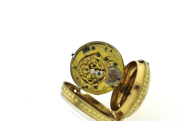 Rarität Lepine Le Roy Spindel Taschenuhr 18k Repousse Gehäuse mit Kette mind.14k – Bild 12