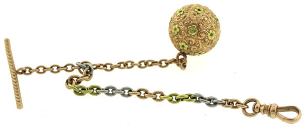 Rarität Lepine Le Roy Spindel Taschenuhr 18k Repousse Gehäuse mit Kette mind.14k – Bild 14