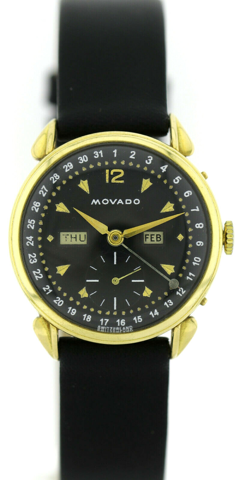 Movado CalendromaticTriple Calendar 18k Gold 50er Jahre Vintage Herrenarmbanduhr – Bild 2