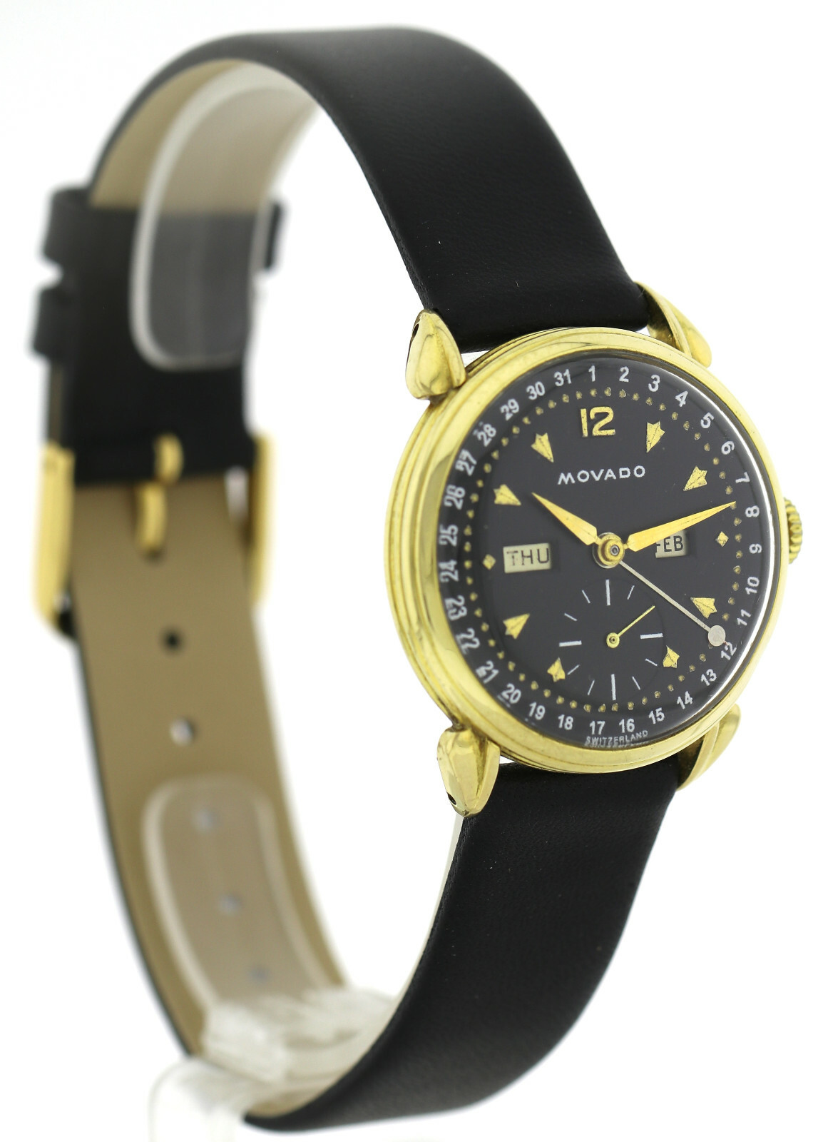 Movado CalendromaticTriple Calendar 18k Gold 50er Jahre Vintage Herrenarmbanduhr – Bild 3