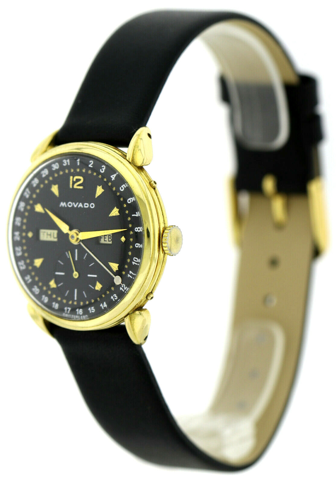 Movado CalendromaticTriple Calendar 18k Gold 50er Jahre Vintage Herrenarmbanduhr – Bild 4