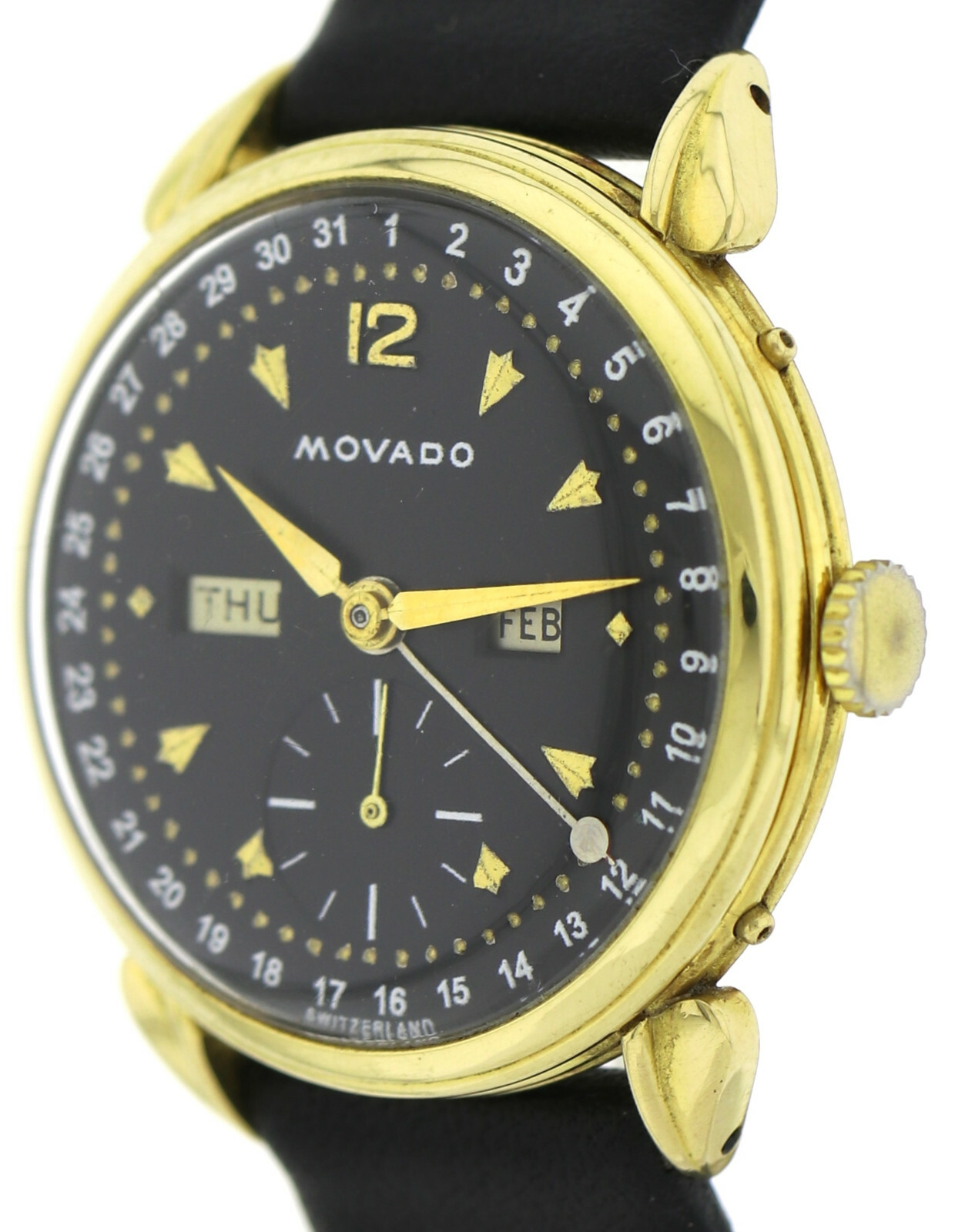 Movado CalendromaticTriple Calendar 18k Gold 50er Jahre Vintage Herrenarmbanduhr – Bild 6