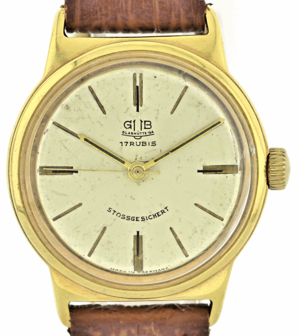 GUB Glashütte vergoldete Vintage Herrenuhr Kal.  70.1  ca. 34mm 60er Jahre