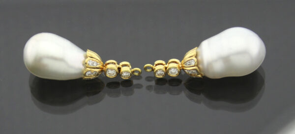 Ohrringe Ohrstecker 1,4 Karat Brillanten Südseeperlen 18k Gold Hand Made Unikat – Bild 4