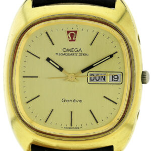 Omega Geneve MegaQuartz 32KHz Day Date Vintage Herren- Uhr vergoldet 38x37mm