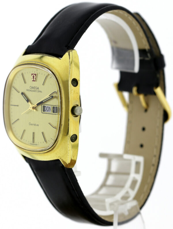Omega Geneve MegaQuartz 32KHz Day Date Vintage Herren- Uhr vergoldet 38x37mm – Bild 6