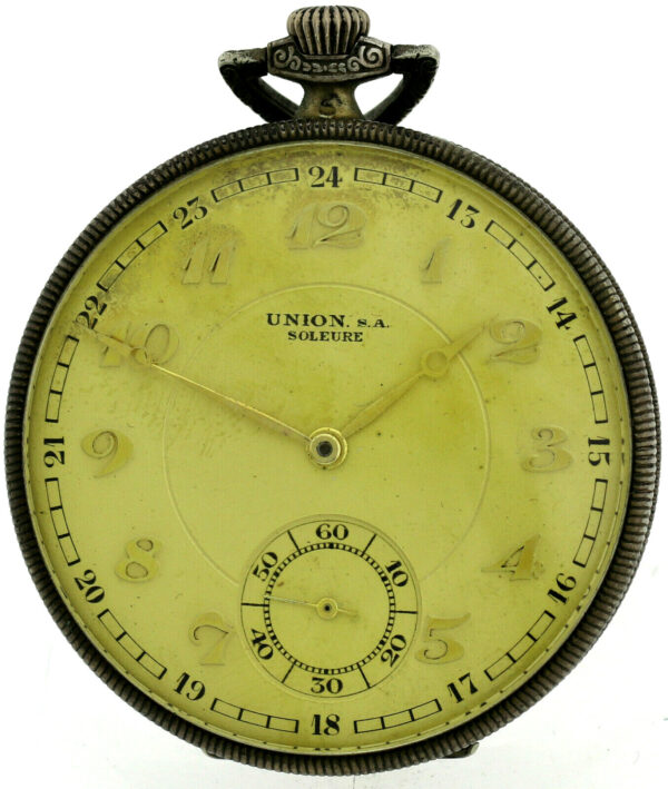 Union S.A. Soleure offene Art Deco Herren Taschenuhr 800er Silber Ø48mm selten – Bild 2