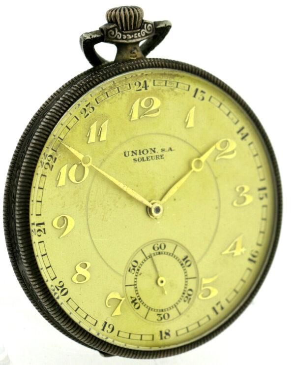 Union S.A. Soleure offene Art Deco Herren Taschenuhr 800er Silber Ø48mm selten – Bild 3