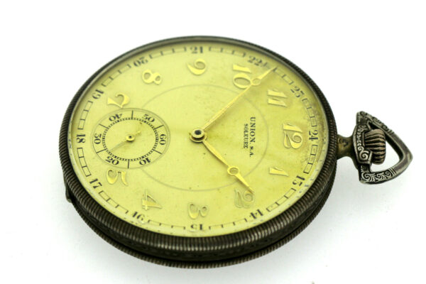 Union S.A. Soleure offene Art Deco Herren Taschenuhr 800er Silber Ø48mm selten – Bild 5