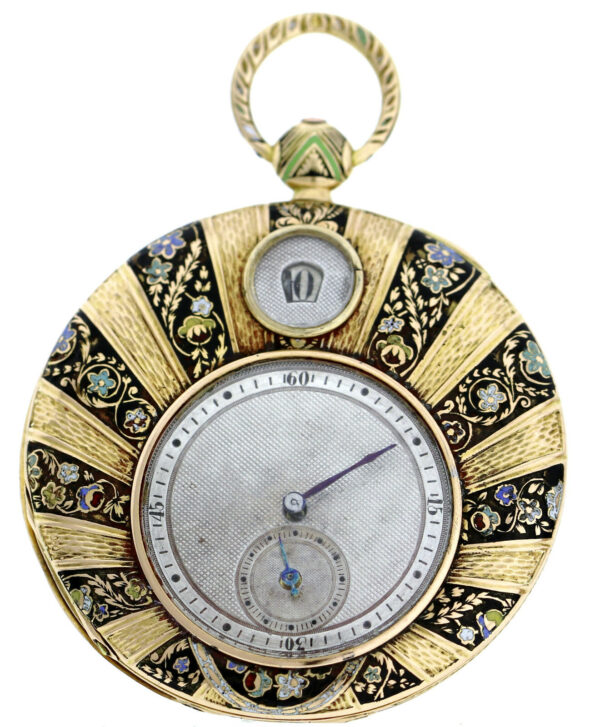 Louis Audemars Brassus Geneve Gold Emaille Taschenuhr springende Stunde Rarität – Bild 3